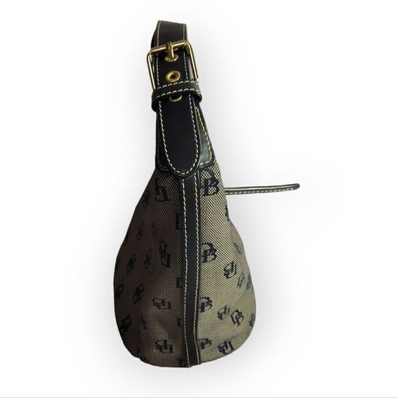 Dooney & Bourke Small Jaquard Canvas Hobo Bag Logo Black Grey - Picture 3 of 10